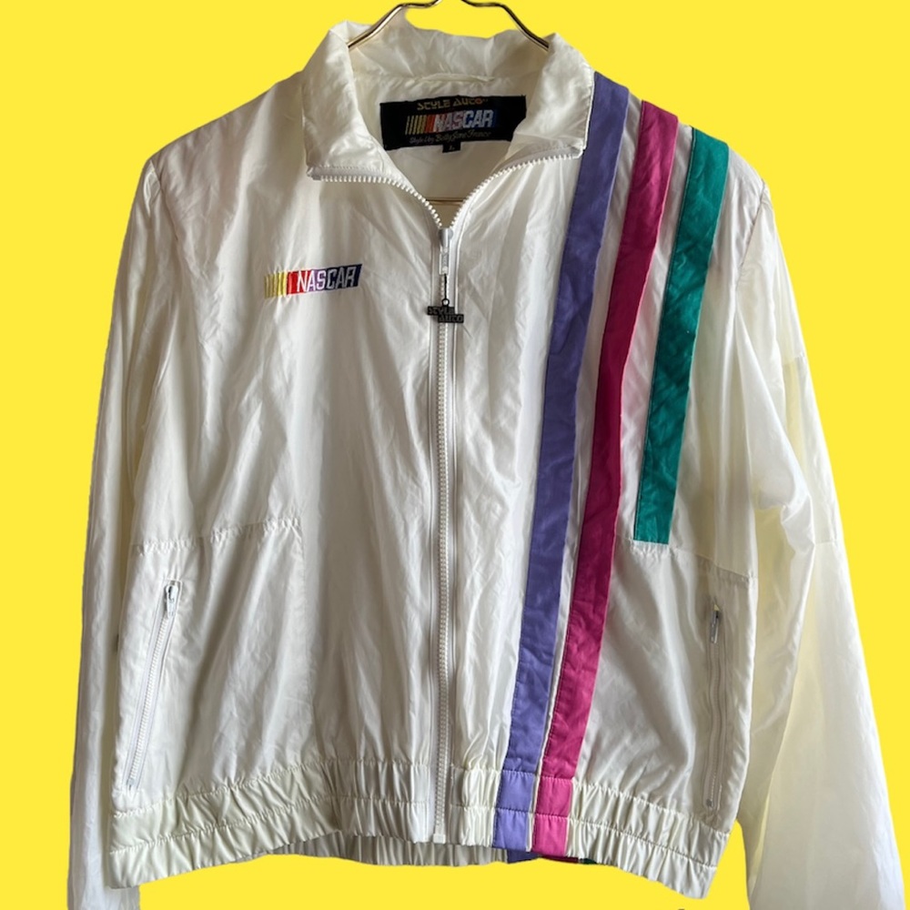 VTG 80s Nylon NASCAR ladies jacket Style Auto Betty Jane France Sz M RARE